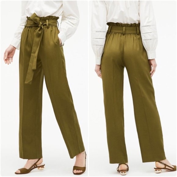 J. Crew Pants & Jumpsuits J Crew Paper Bag Olive Green Pants Wide Leg Lyocell Linen Poshmark